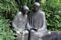 Sculpture of Dominican mystic Meister Eckhart with a student.