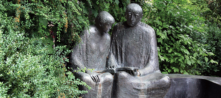 Sculpture of Dominican mystic Meister Eckhart with a student.